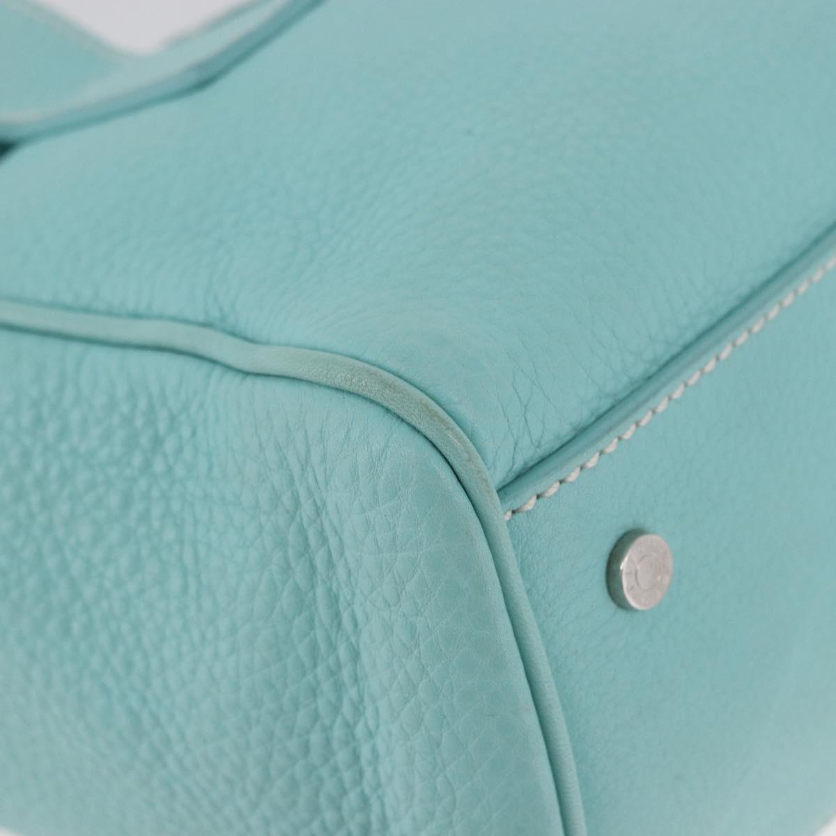 TIFFANY&Co. Hand Bag Leather Turquoise Blue Silver Auth ka4872A