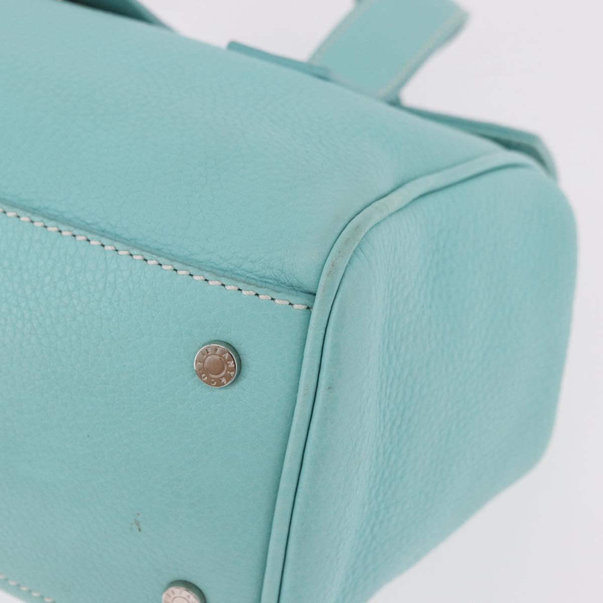 TIFFANY&Co. Hand Bag Leather Turquoise Blue Silver Auth ka4872A