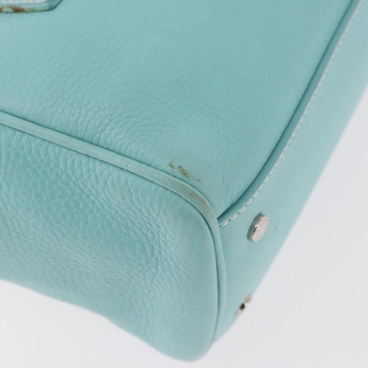 TIFFANY&Co. Hand Bag Leather Turquoise Blue Silver Auth ka4872A