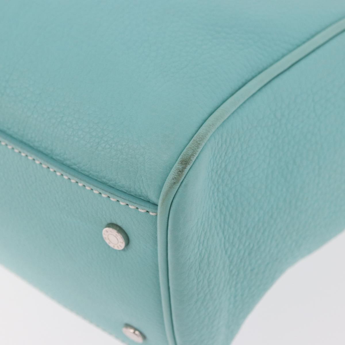 TIFFANY&Co. Hand Bag Leather Turquoise Blue Silver Auth ka4872A