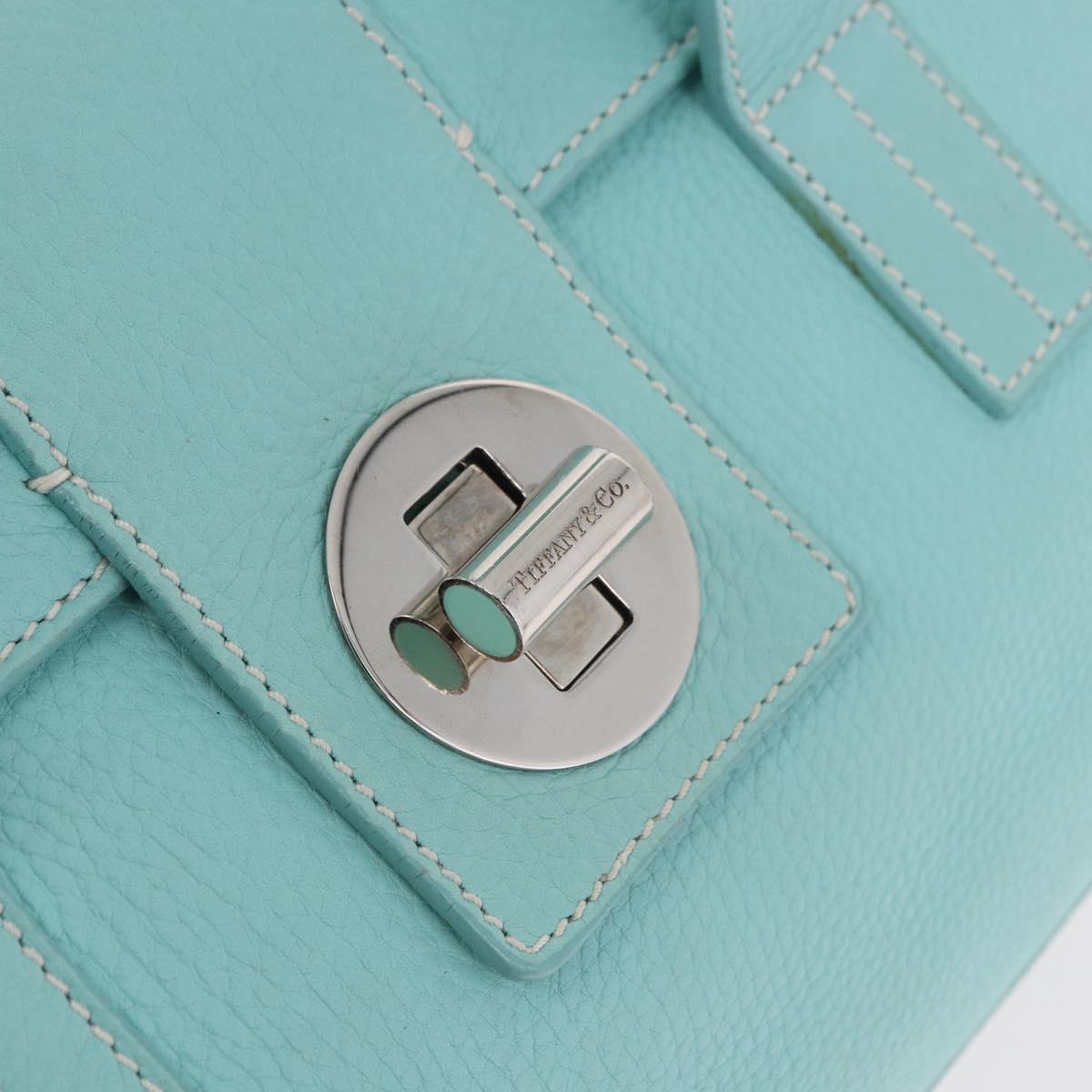 TIFFANY&Co. Hand Bag Leather Turquoise Blue Silver Auth ka4872A