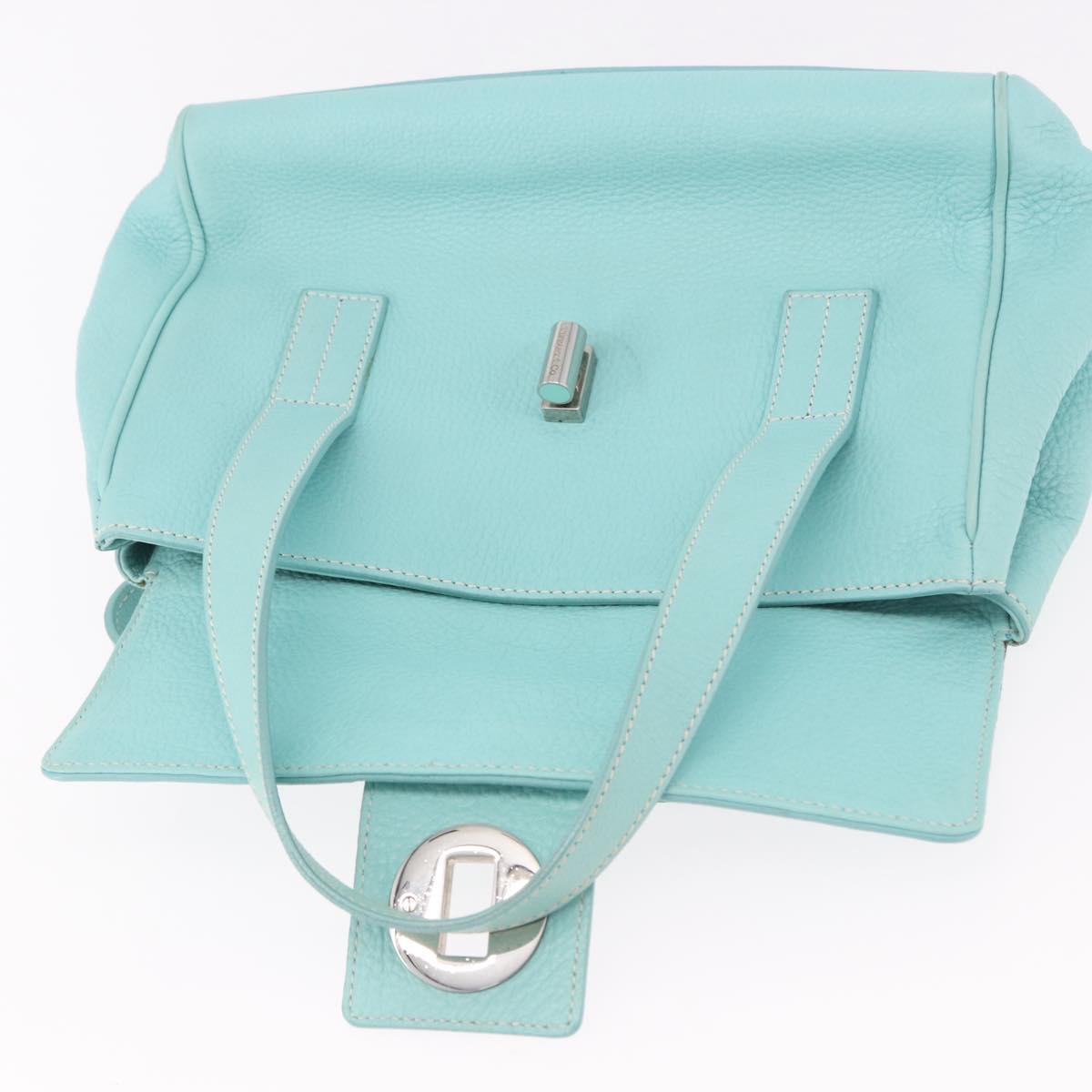 TIFFANY&Co. Hand Bag Leather Turquoise Blue Silver Auth ka4872A