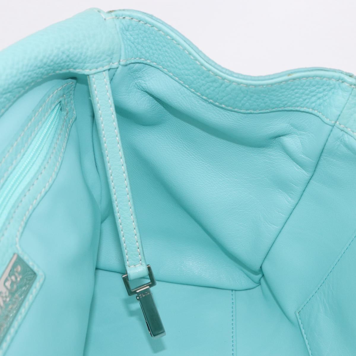 TIFFANY&Co. Hand Bag Leather Turquoise Blue Silver Auth ka4872A
