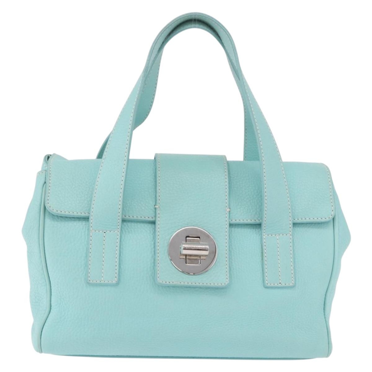 TIFFANY&Co. Hand Bag Leather Turquoise Blue Silver Auth ka4872A