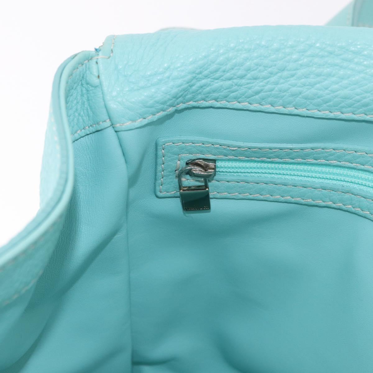 TIFFANY&Co. Hand Bag Leather Turquoise Blue Silver Auth ka4872A