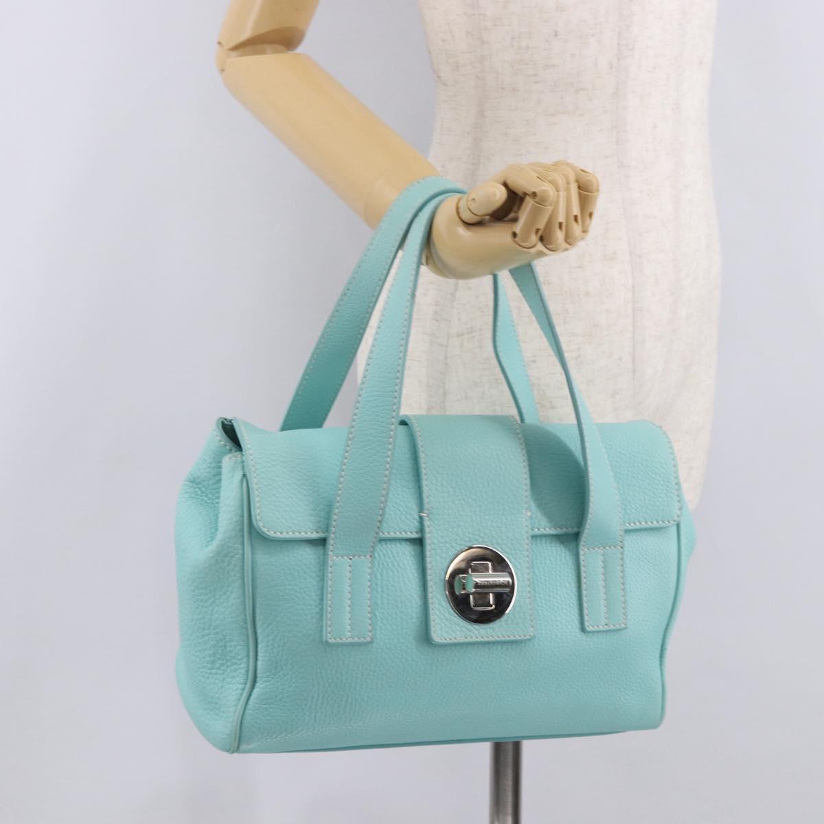 TIFFANY&Co. Hand Bag Leather Turquoise Blue Silver Auth ka4872A