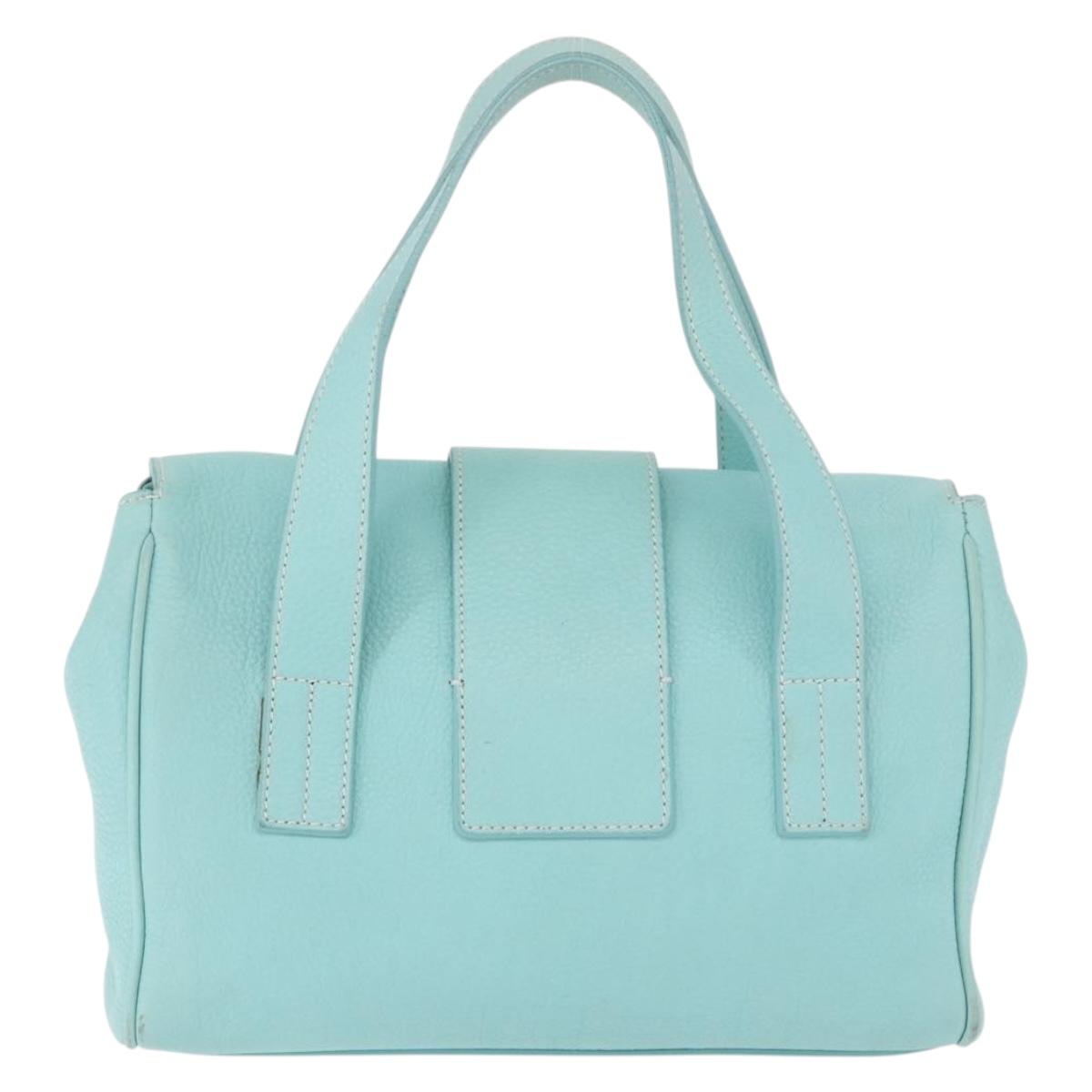 TIFFANY&Co. Hand Bag Leather Turquoise Blue Silver Auth ka4872A