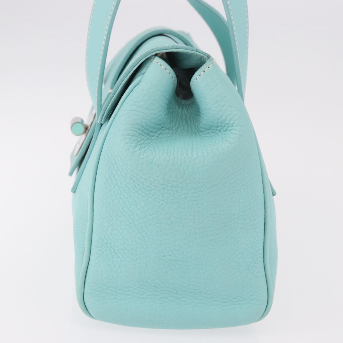 TIFFANY&Co. Hand Bag Leather Turquoise Blue Silver Auth ka4872A