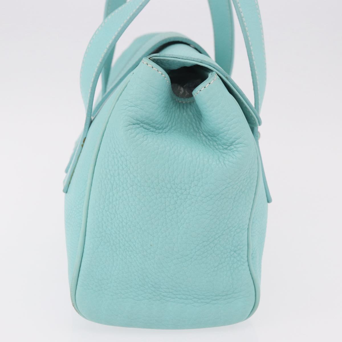 TIFFANY&Co. Hand Bag Leather Turquoise Blue Silver Auth ka4872A