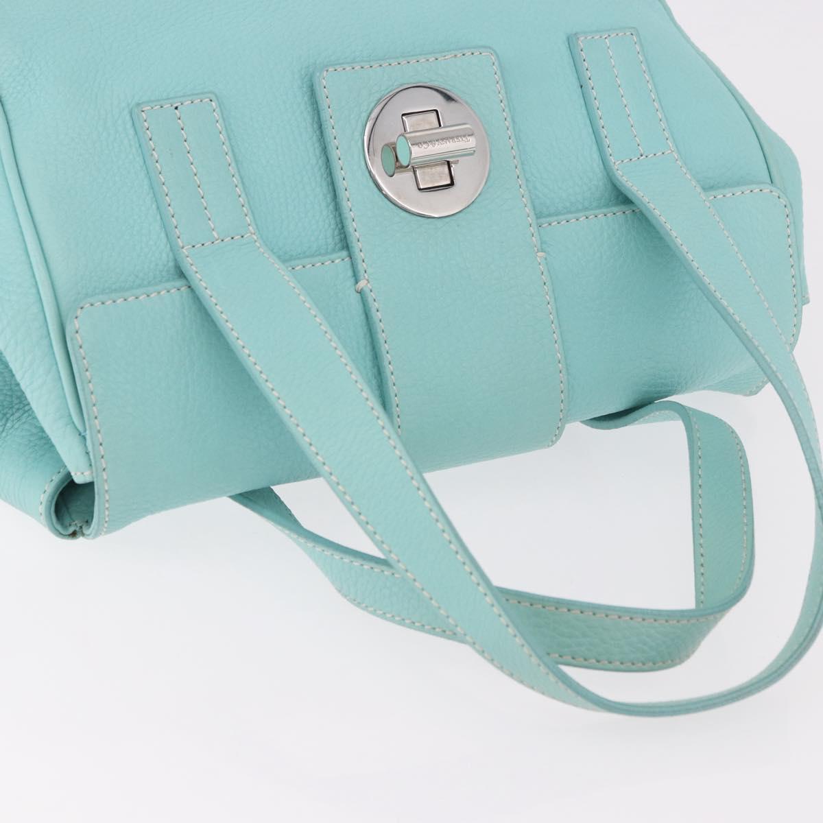 TIFFANY&Co. Hand Bag Leather Turquoise Blue Silver Auth ka4872A