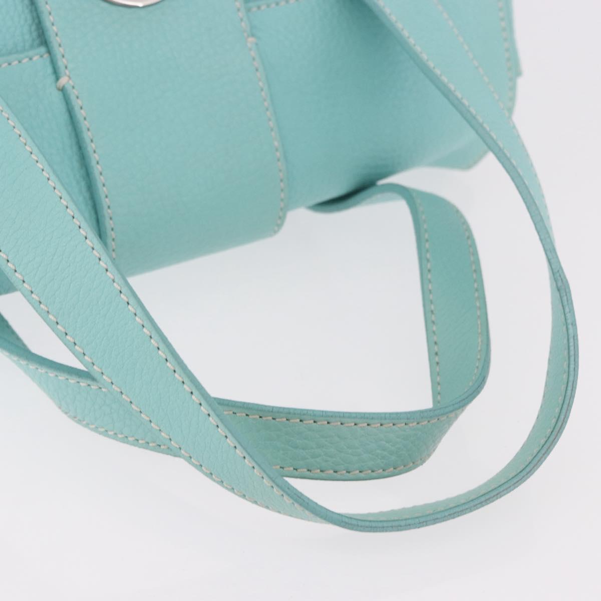 TIFFANY&Co. Hand Bag Leather Turquoise Blue Silver Auth ka4872A