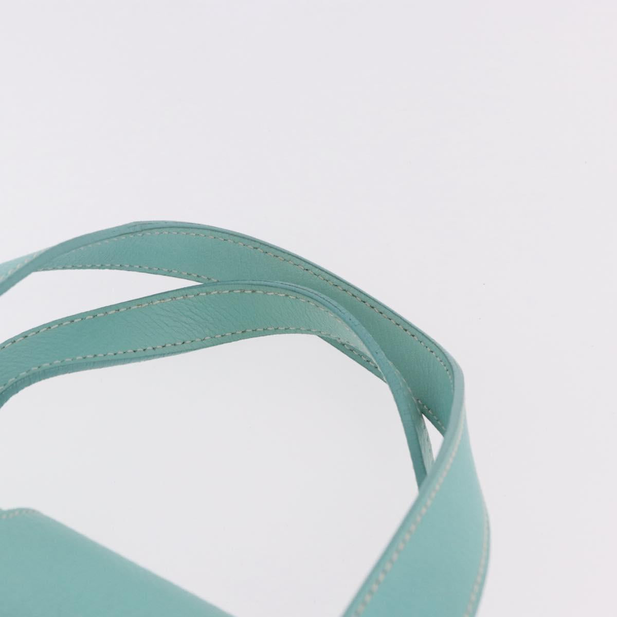 TIFFANY&Co. Hand Bag Leather Turquoise Blue Silver Auth ka4872A