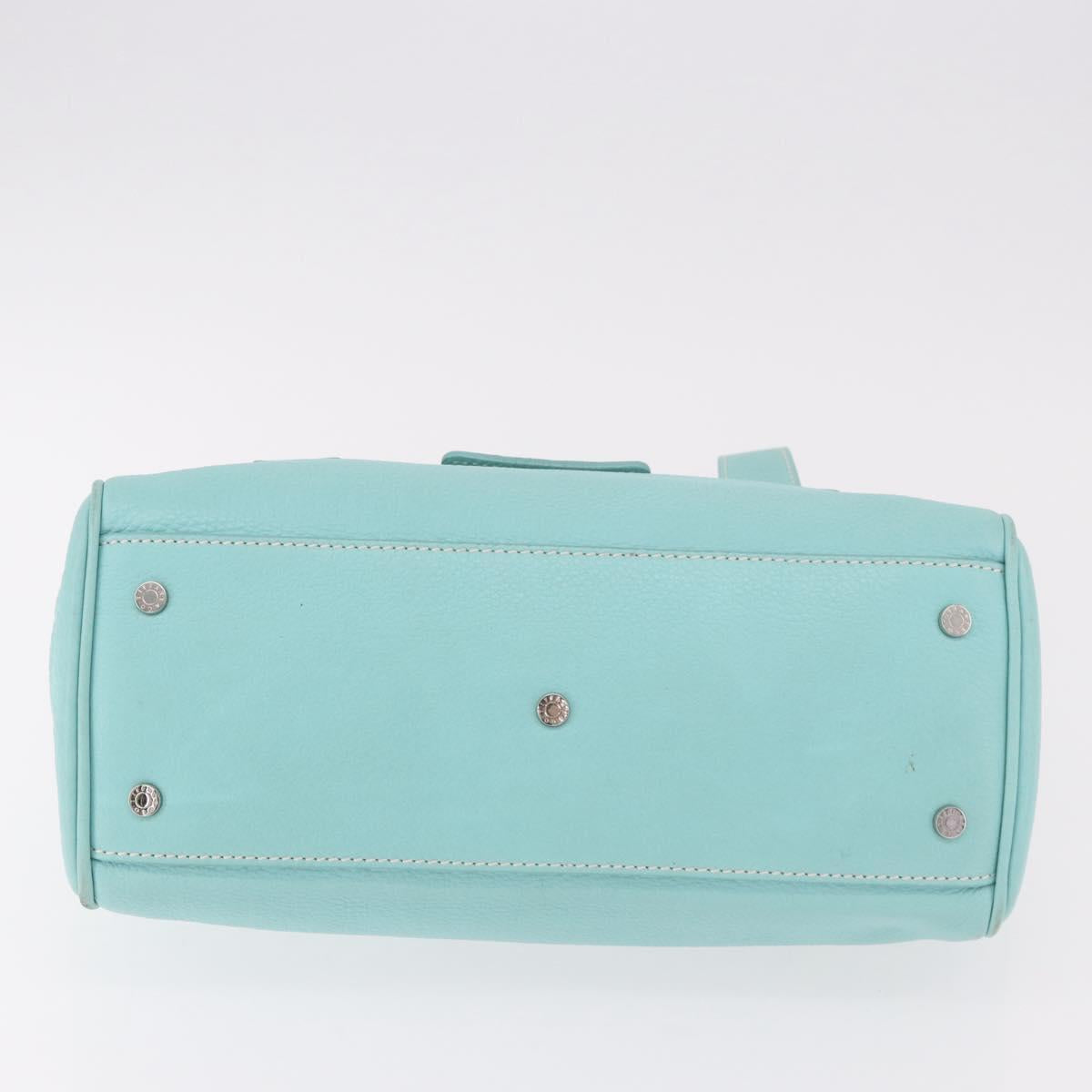 TIFFANY&Co. Hand Bag Leather Turquoise Blue Silver Auth ka4872A