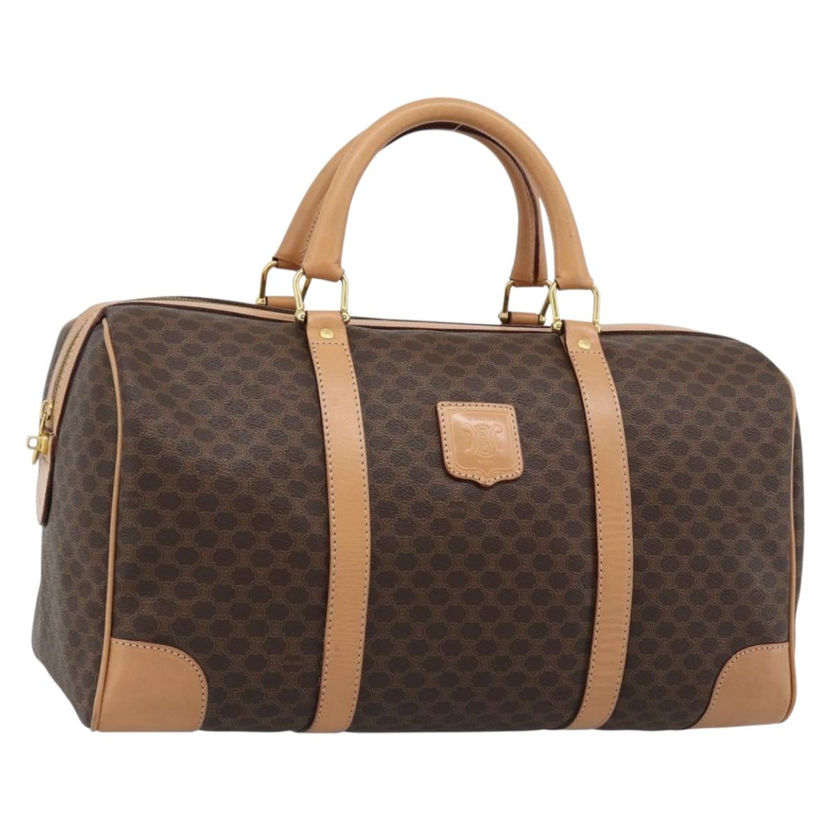 CELINE Macadam Canvas Boston Bag PVC Leather Brown Gold Auth ka4876A