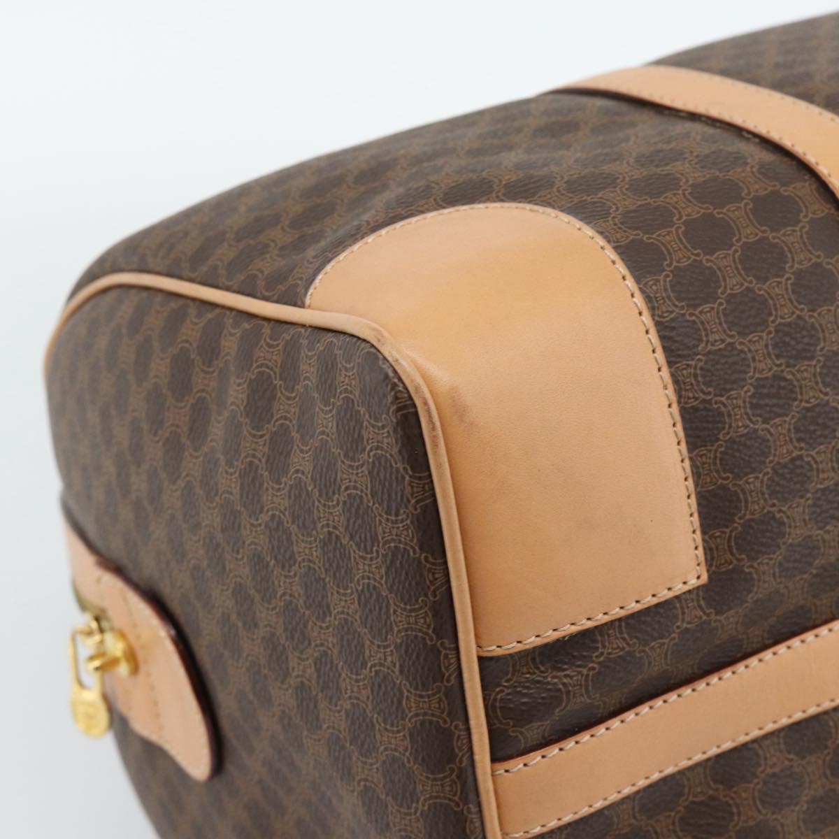 CELINE Macadam Canvas Boston Bag PVC Leather Brown Gold Auth ka4876A