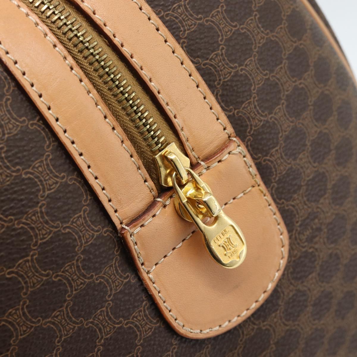 CELINE Macadam Canvas Boston Bag PVC Leather Brown Gold Auth ka4876A
