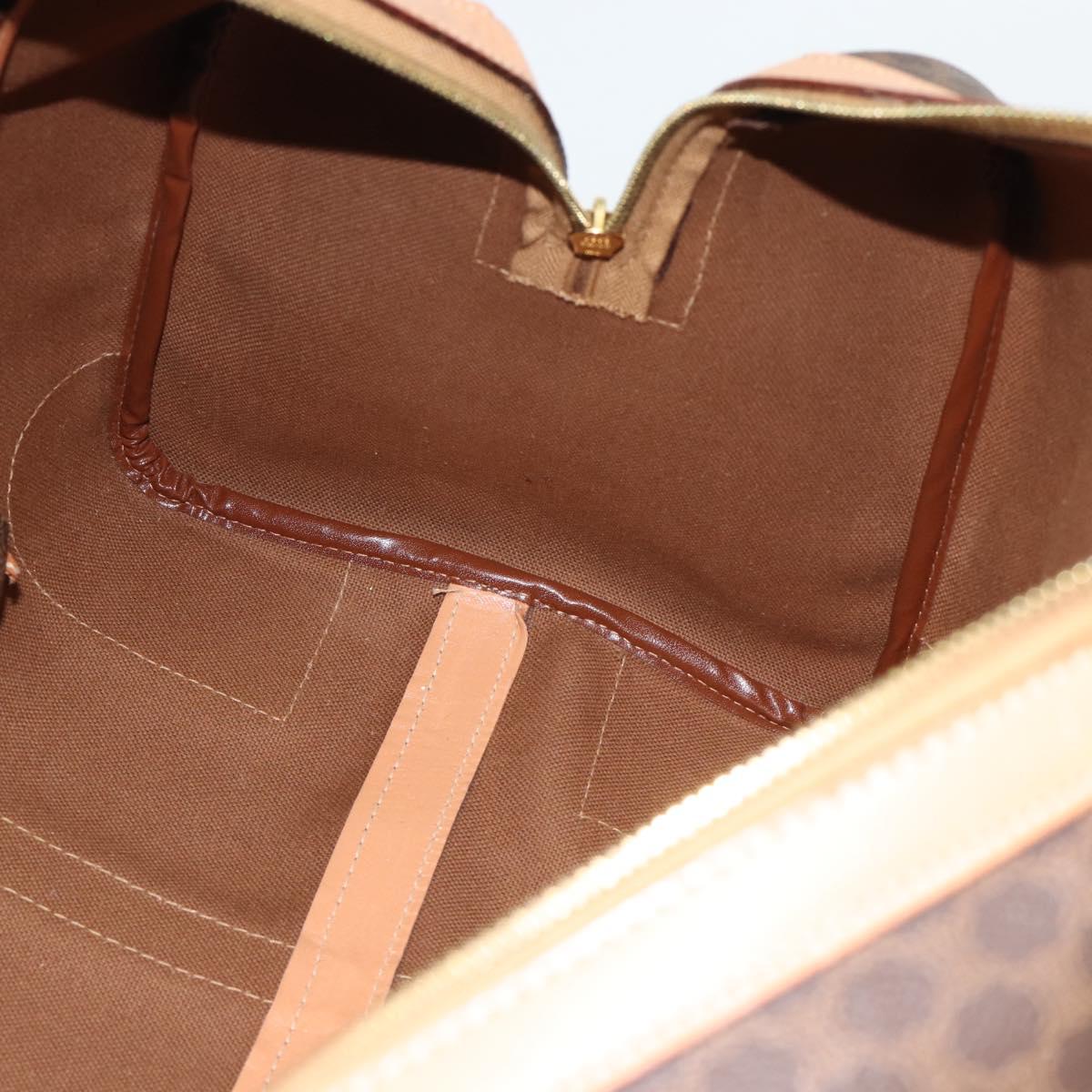 CELINE Macadam Canvas Boston Bag PVC Leather Brown Gold Auth ka4876A