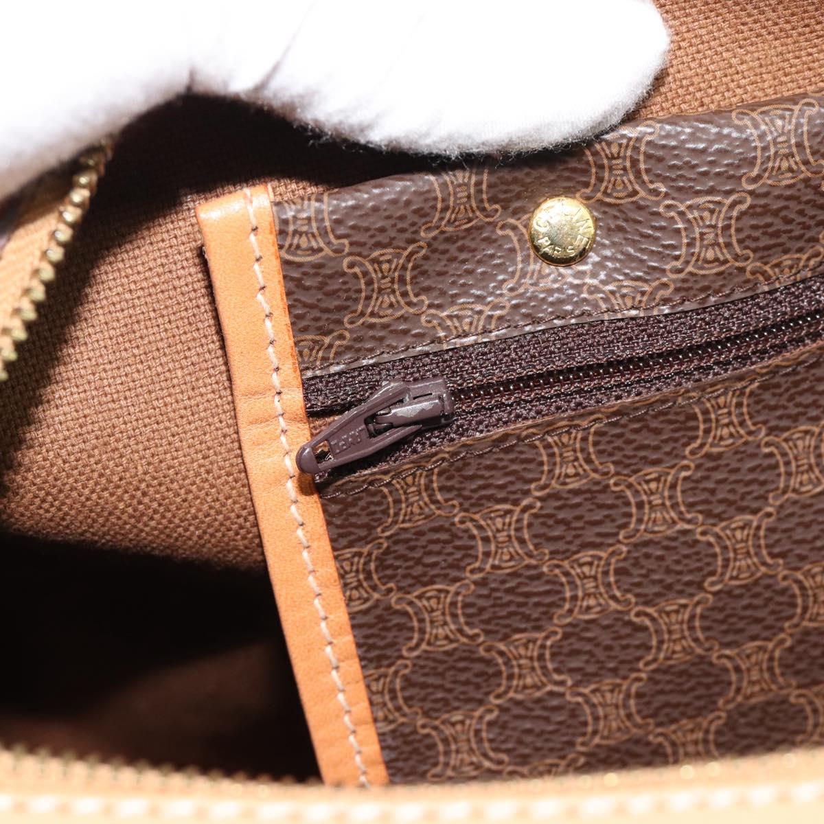 CELINE Macadam Canvas Boston Bag PVC Leather Brown Gold Auth ka4876A