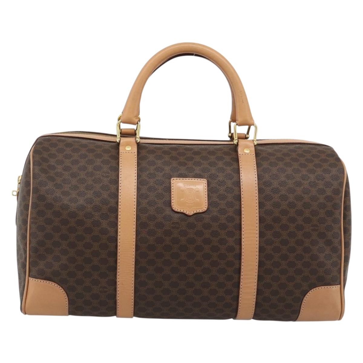 CELINE Macadam Canvas Boston Bag PVC Leather Brown Gold Auth ka4876A