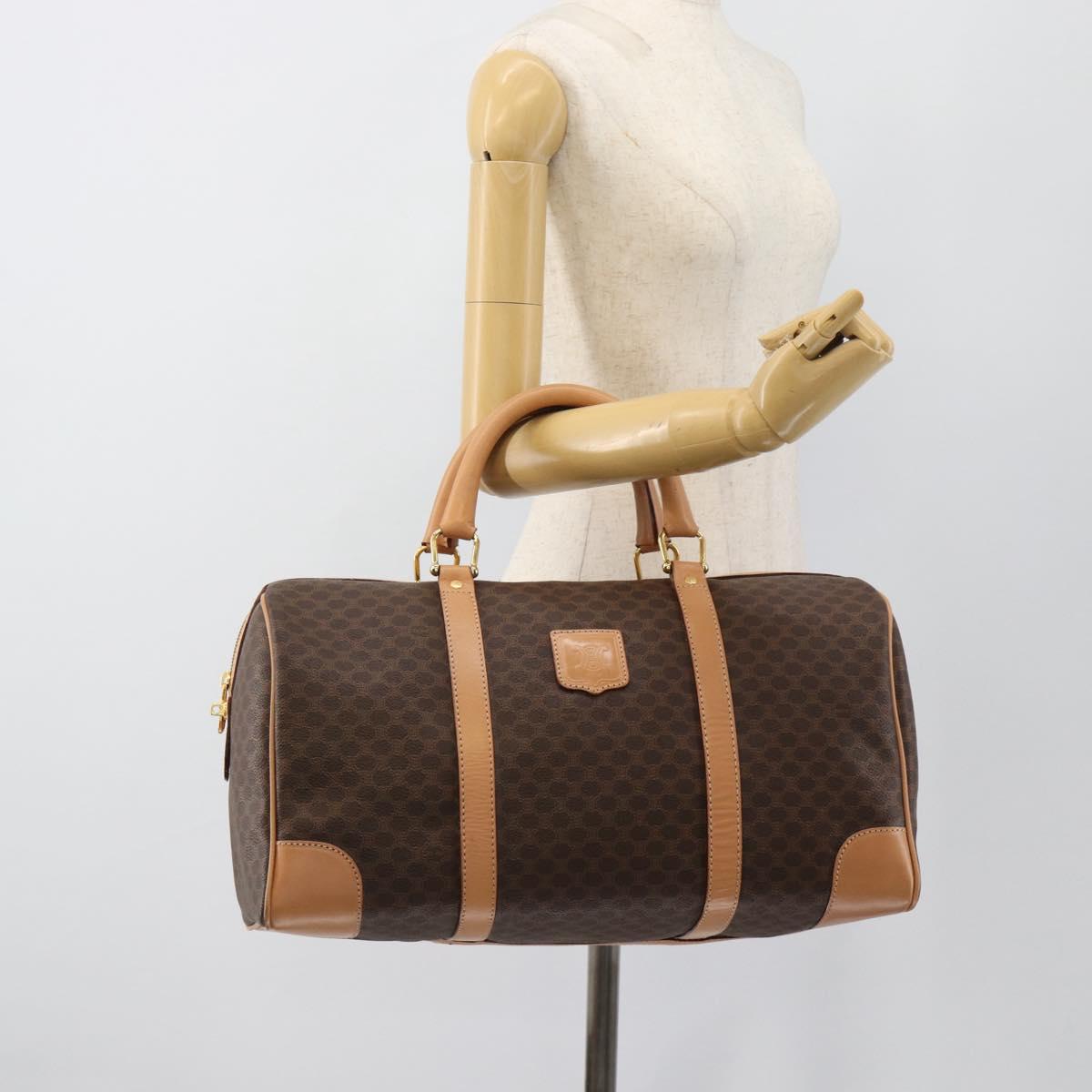 CELINE Macadam Canvas Boston Bag PVC Leather Brown Gold Auth ka4876A