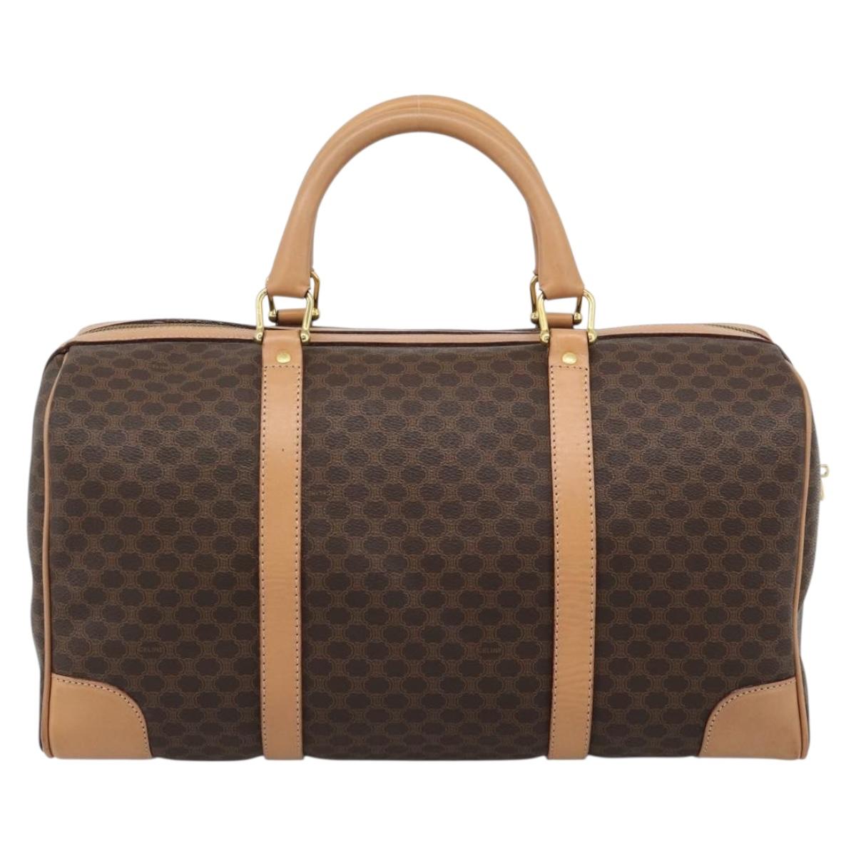 CELINE Macadam Canvas Boston Bag PVC Leather Brown Gold Auth ka4876A