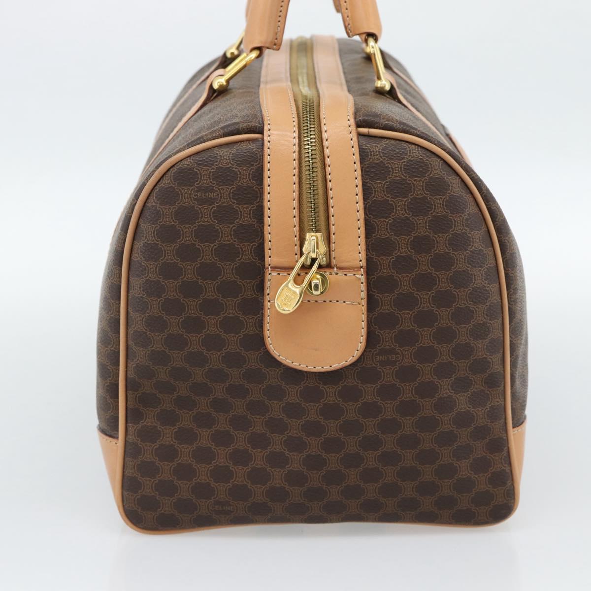 CELINE Macadam Canvas Boston Bag PVC Leather Brown Gold Auth ka4876A