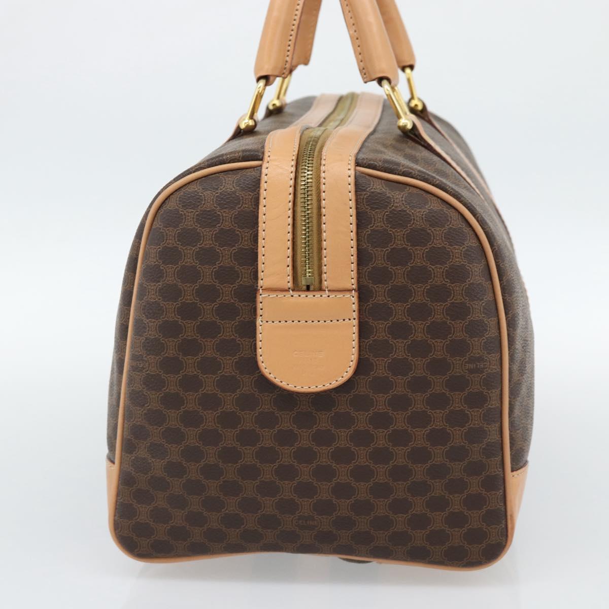 CELINE Macadam Canvas Boston Bag PVC Leather Brown Gold Auth ka4876A