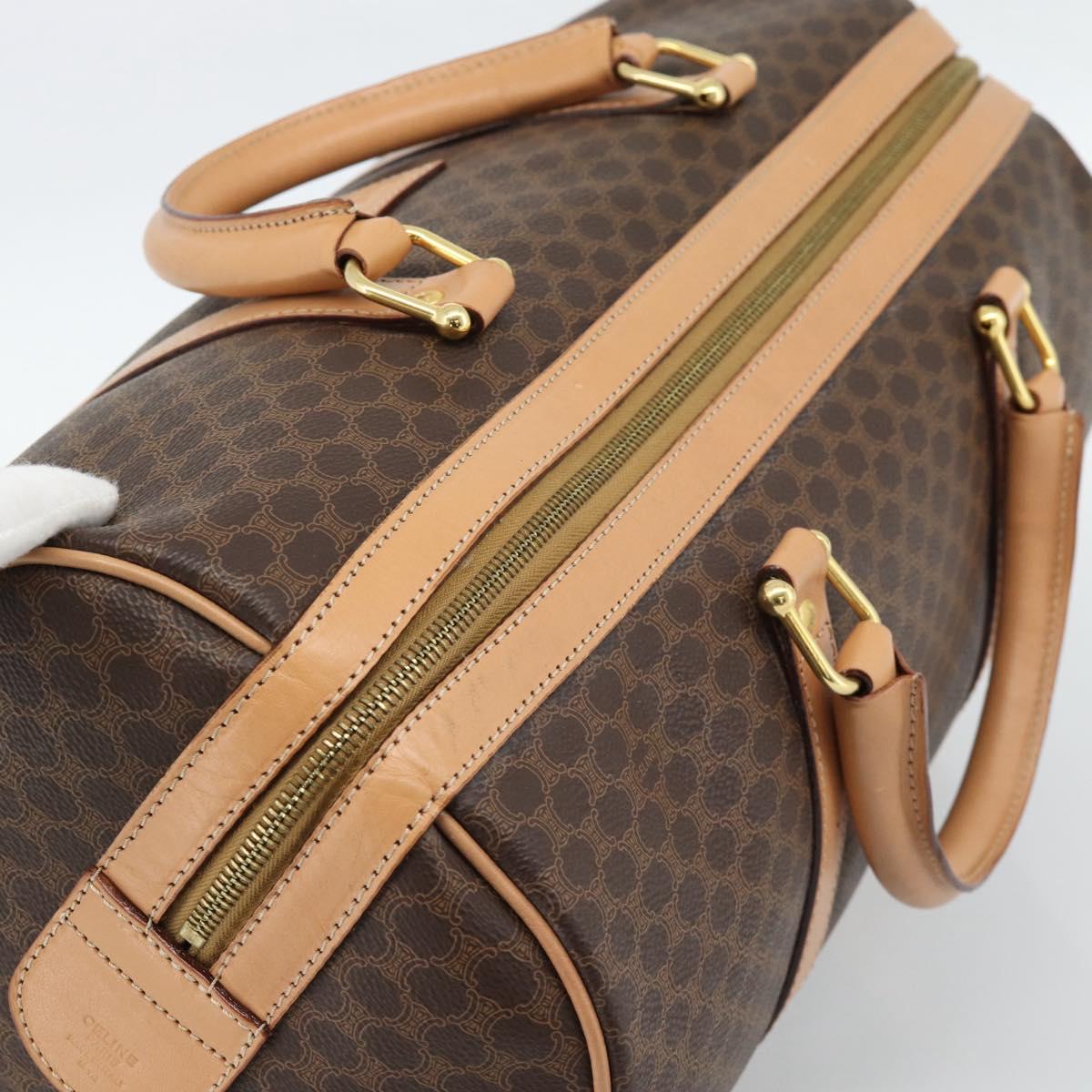 CELINE Macadam Canvas Boston Bag PVC Leather Brown Gold Auth ka4876A