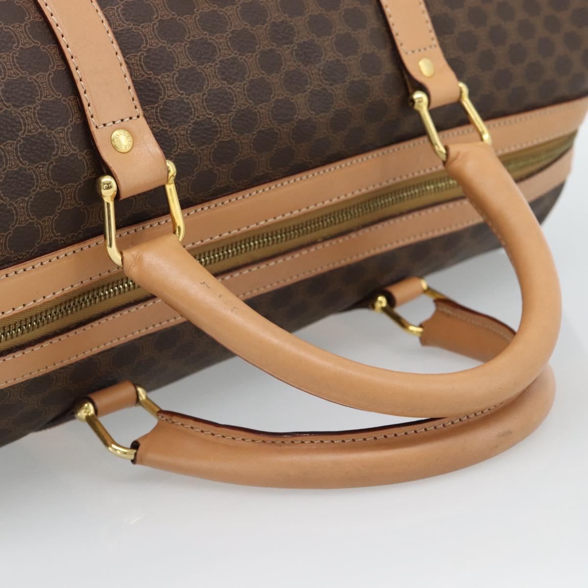 CELINE Macadam Canvas Boston Bag PVC Leather Brown Gold Auth ka4876A