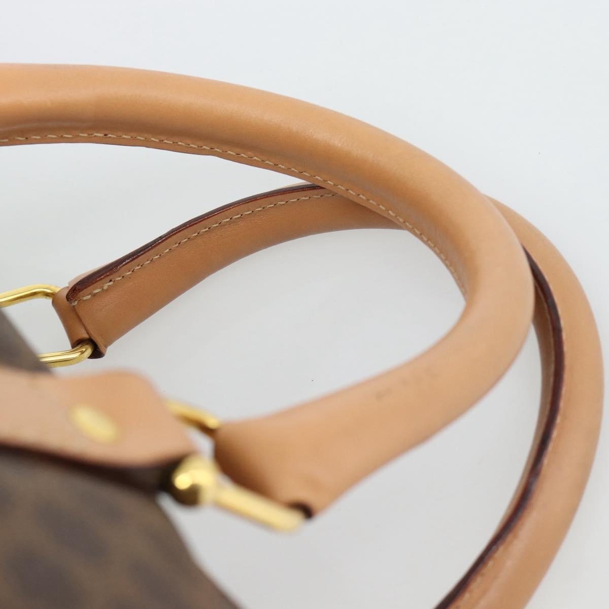 CELINE Macadam Canvas Boston Bag PVC Leather Brown Gold Auth ka4876A
