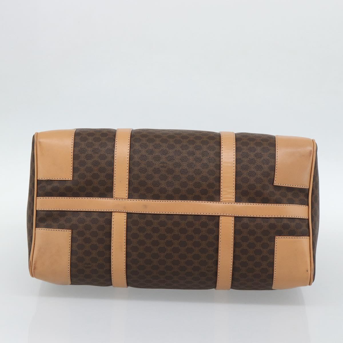 CELINE Macadam Canvas Boston Bag PVC Leather Brown Gold Auth ka4876A