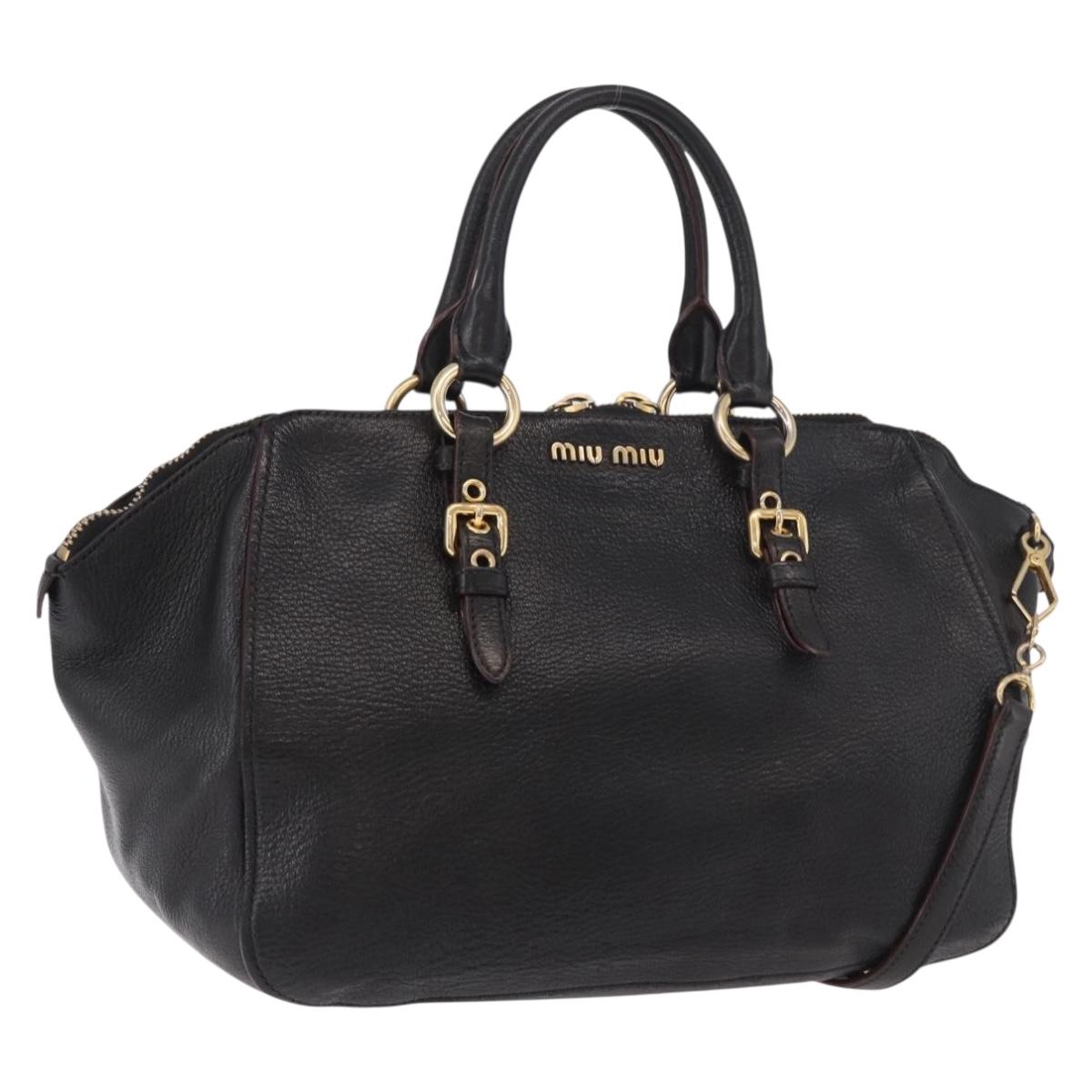 Miu Miu Hand Bag Leather 2way Black Gold Auth ka4877V