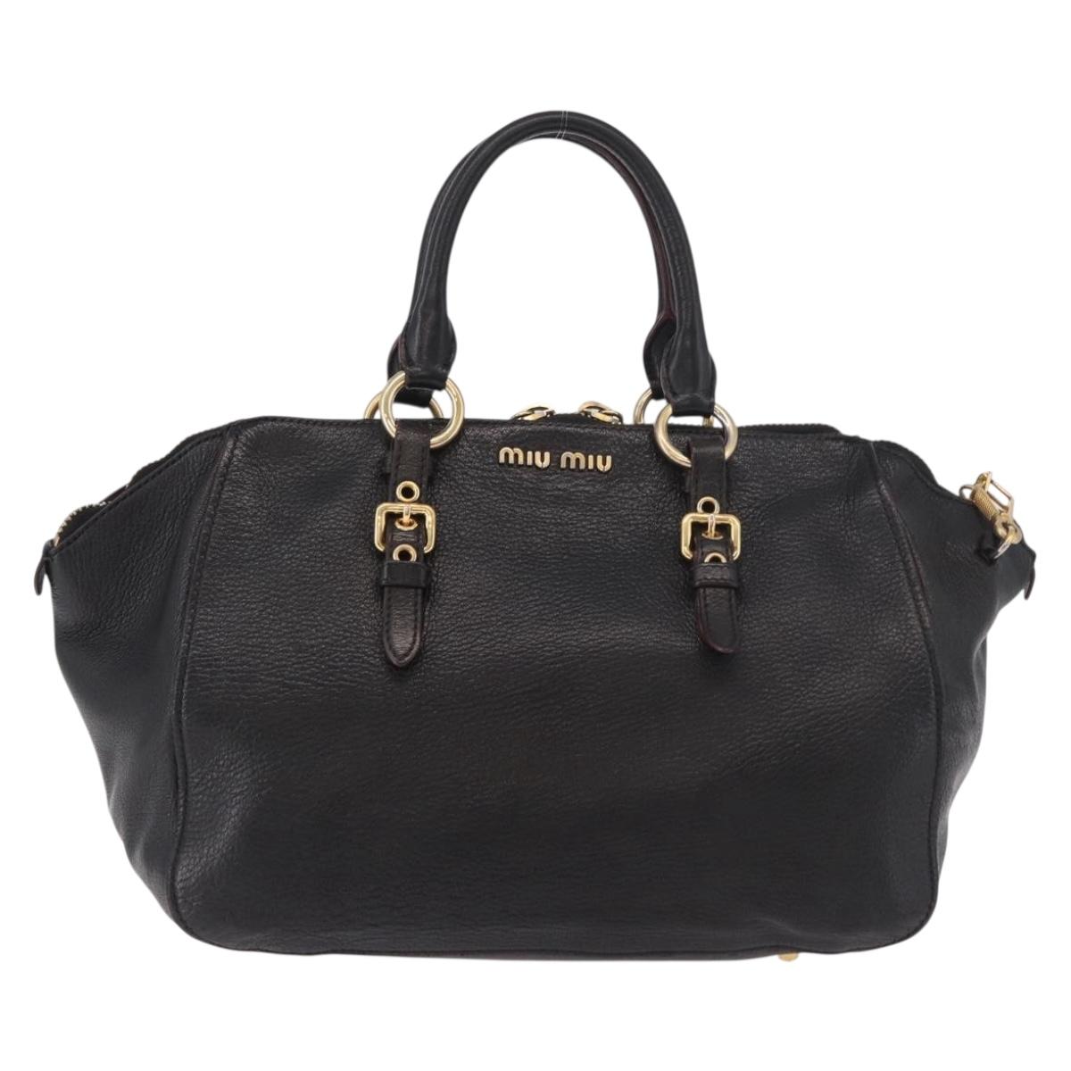 Miu Miu Hand Bag Leather 2way Black Gold Auth ka4877V