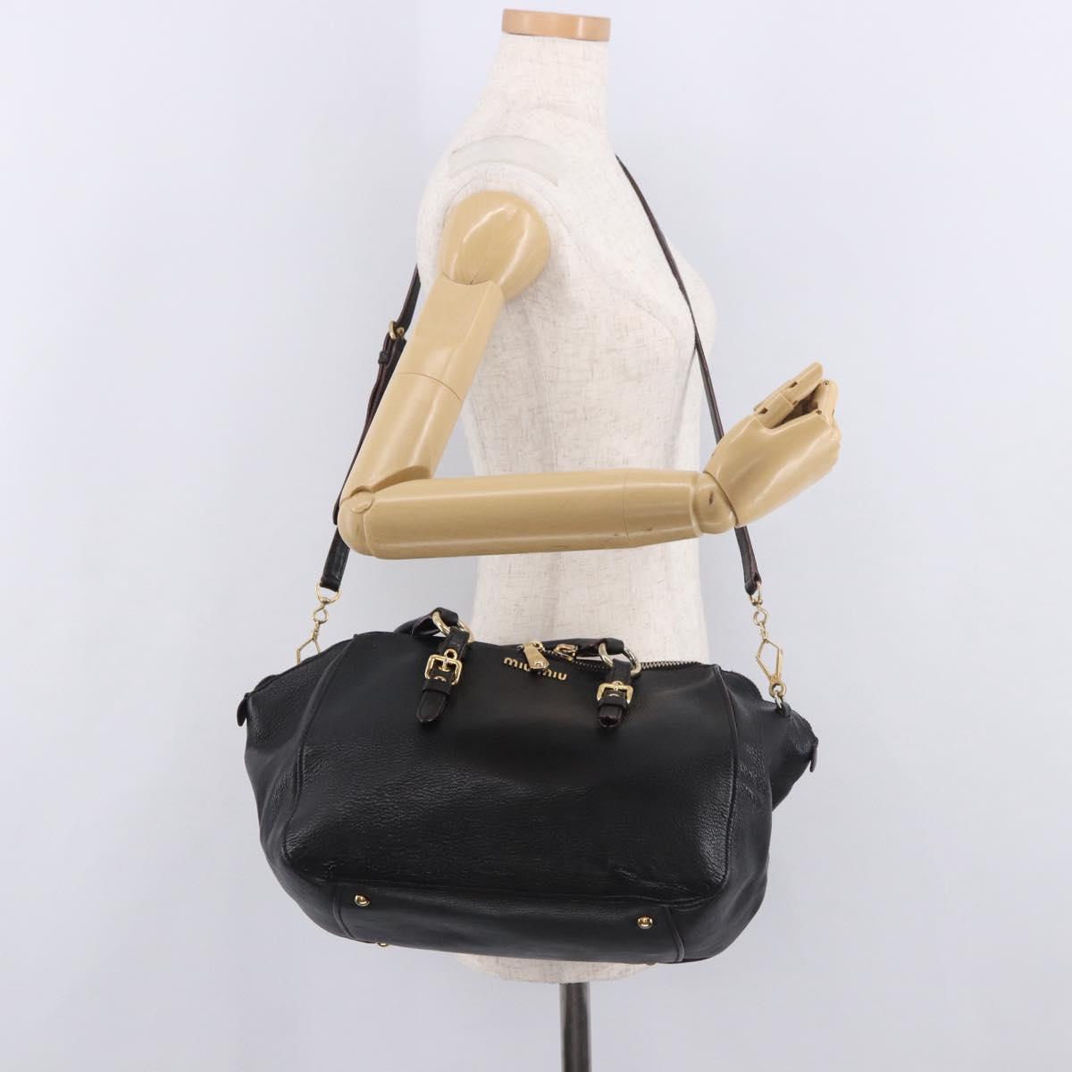 Miu Miu Hand Bag Leather 2way Black Gold Auth ka4877V