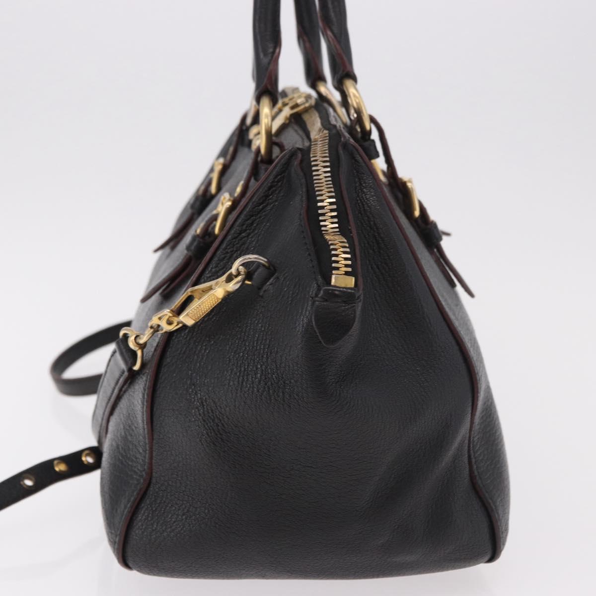 Miu Miu Hand Bag Leather 2way Black Gold Auth ka4877V