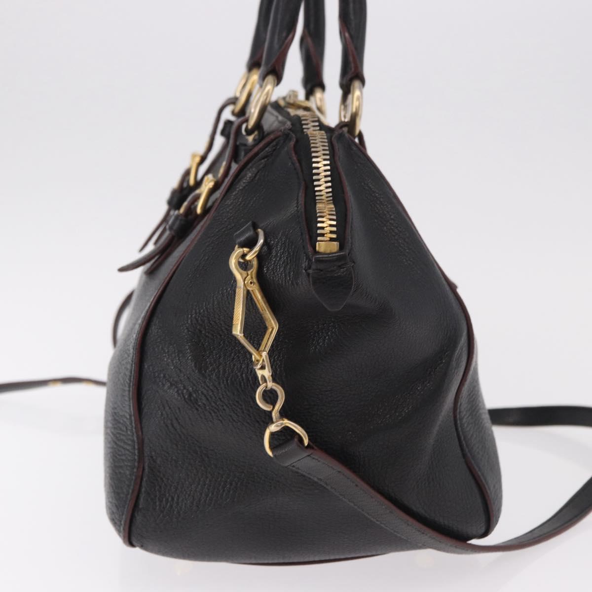 Miu Miu Hand Bag Leather 2way Black Gold Auth ka4877V