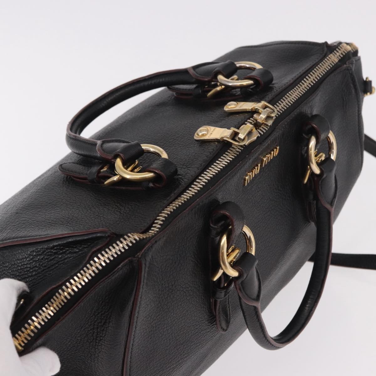 Miu Miu Hand Bag Leather 2way Black Gold Auth ka4877V