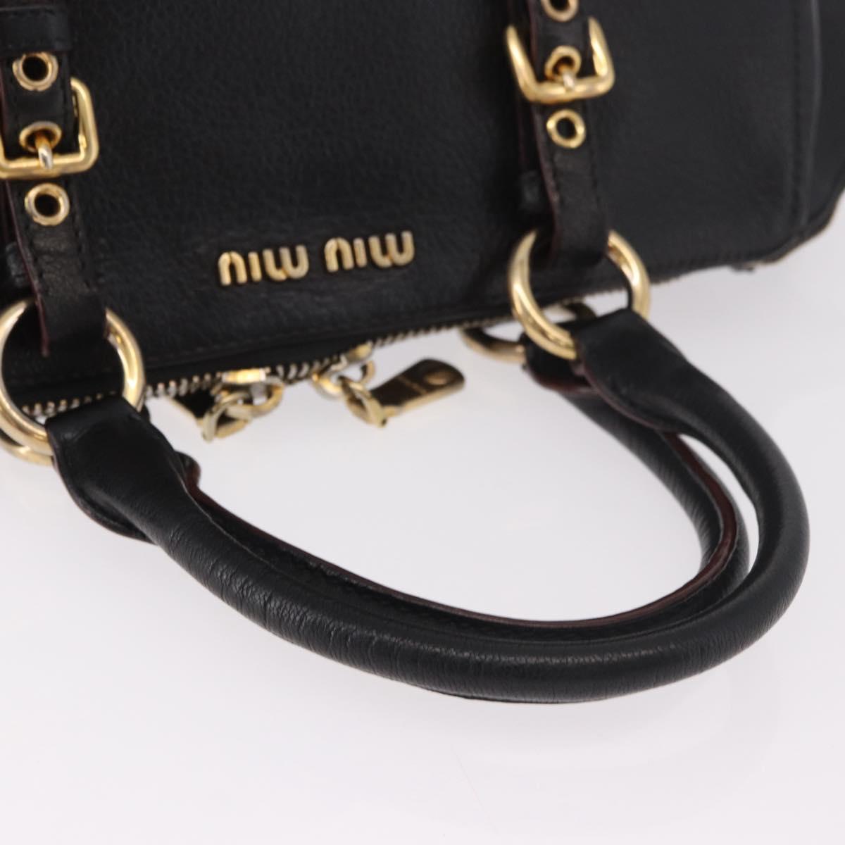 Miu Miu Hand Bag Leather 2way Black Gold Auth ka4877V