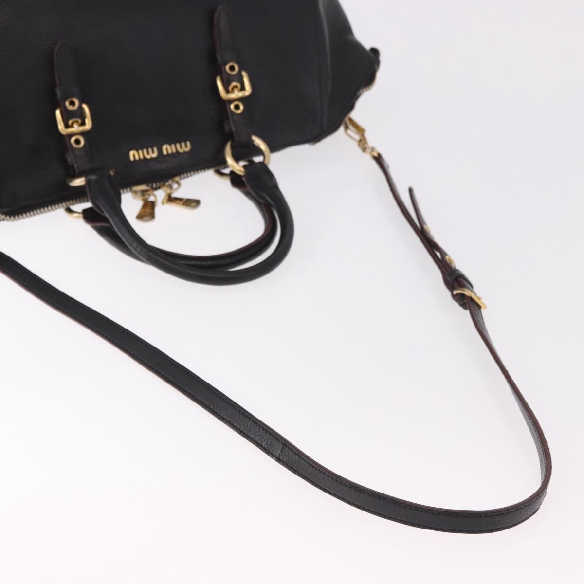 Miu Miu Hand Bag Leather 2way Black Gold Auth ka4877V