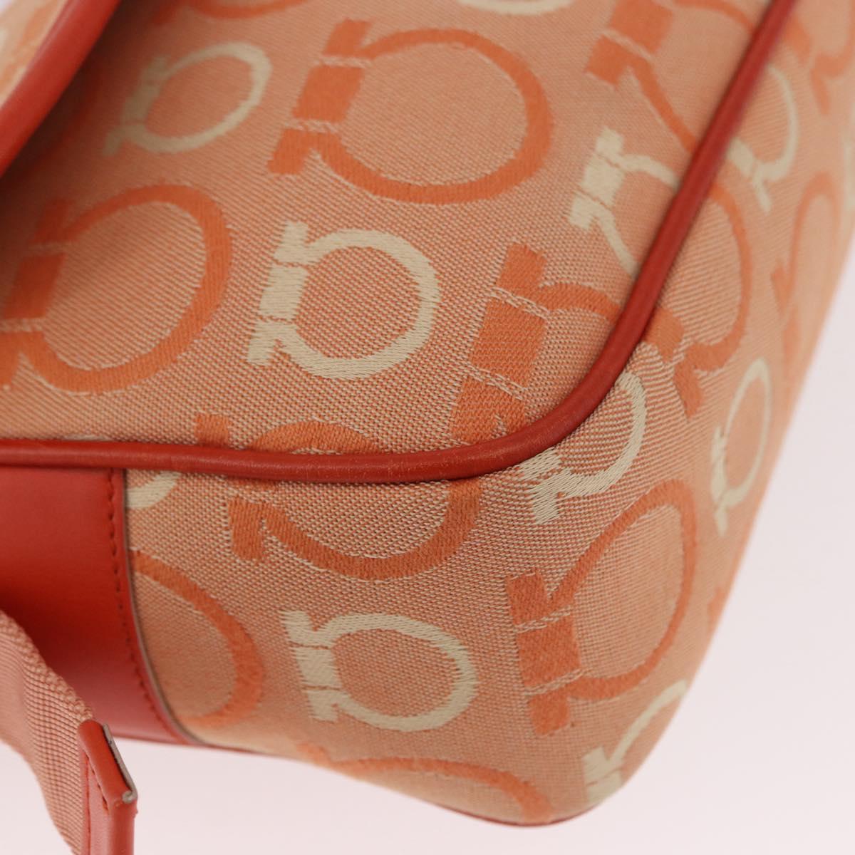 Salvatore Ferragamo Gancini Shoulder Bag Canvas Orange Gold Auth ka4878A