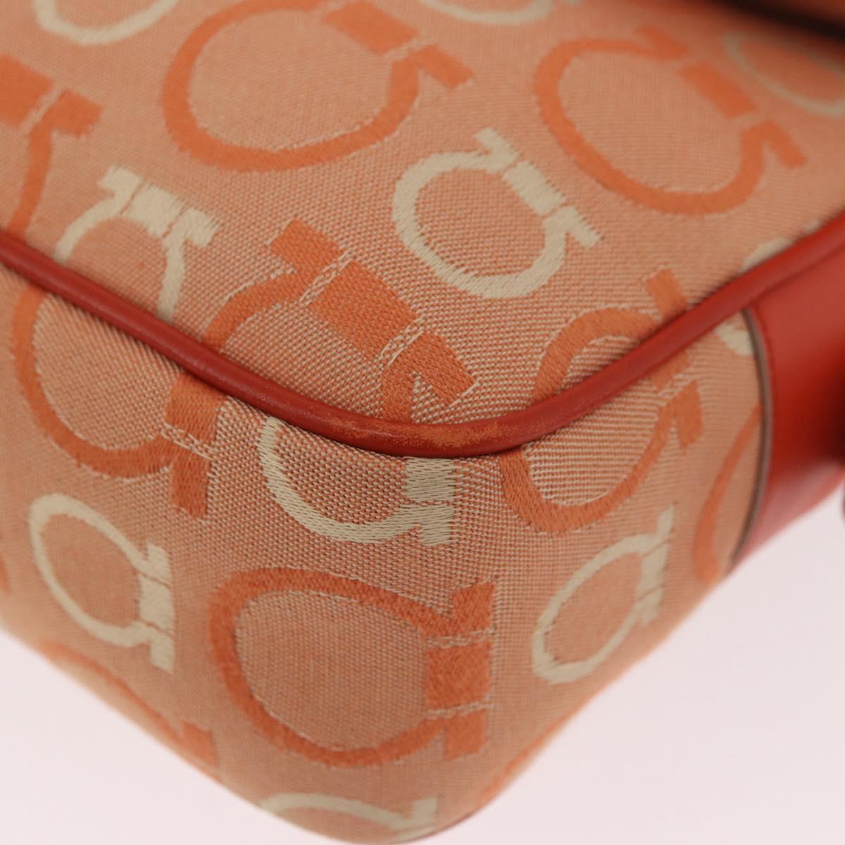 Salvatore Ferragamo Gancini Shoulder Bag Canvas Orange Gold Auth ka4878A
