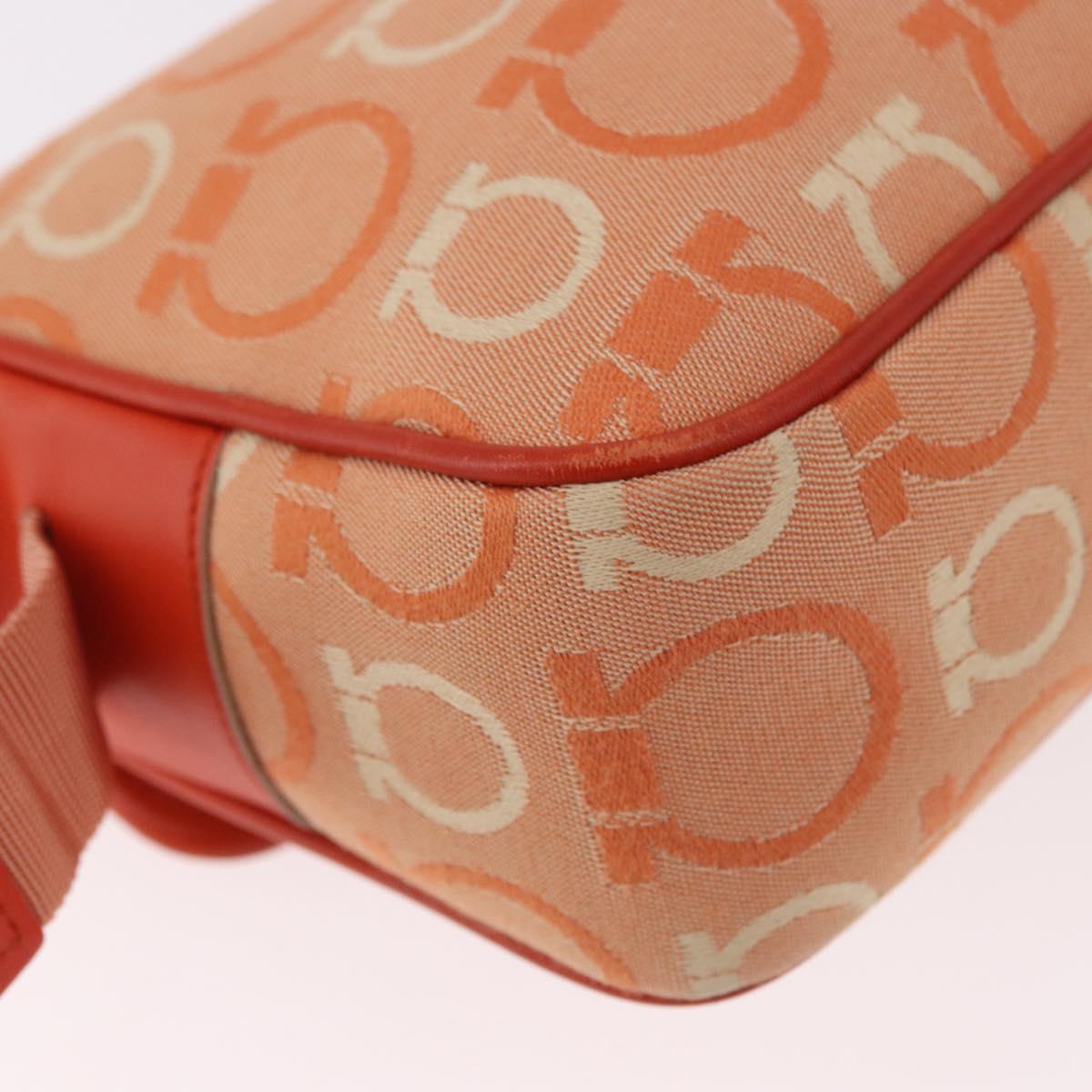 Salvatore Ferragamo Gancini Shoulder Bag Canvas Orange Gold Auth ka4878A