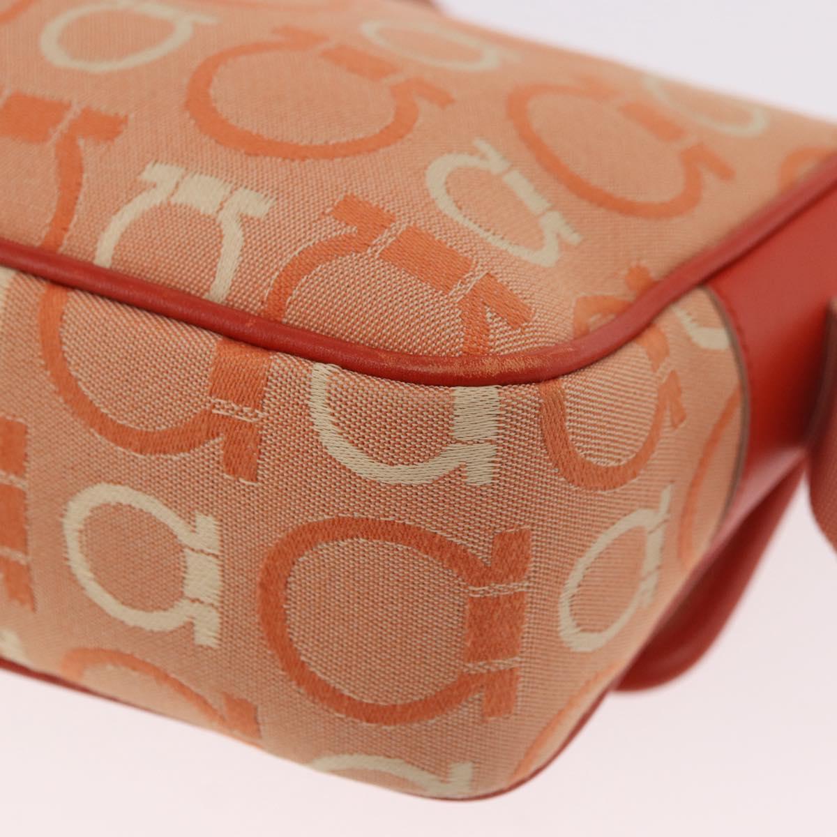 Salvatore Ferragamo Gancini Shoulder Bag Canvas Orange Gold Auth ka4878A