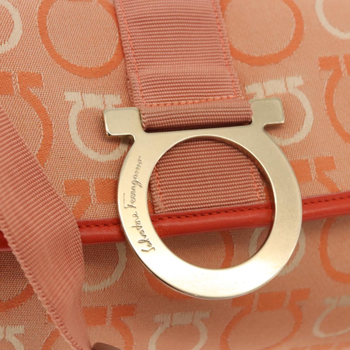Salvatore Ferragamo Gancini Shoulder Bag Canvas Orange Gold Auth ka4878A