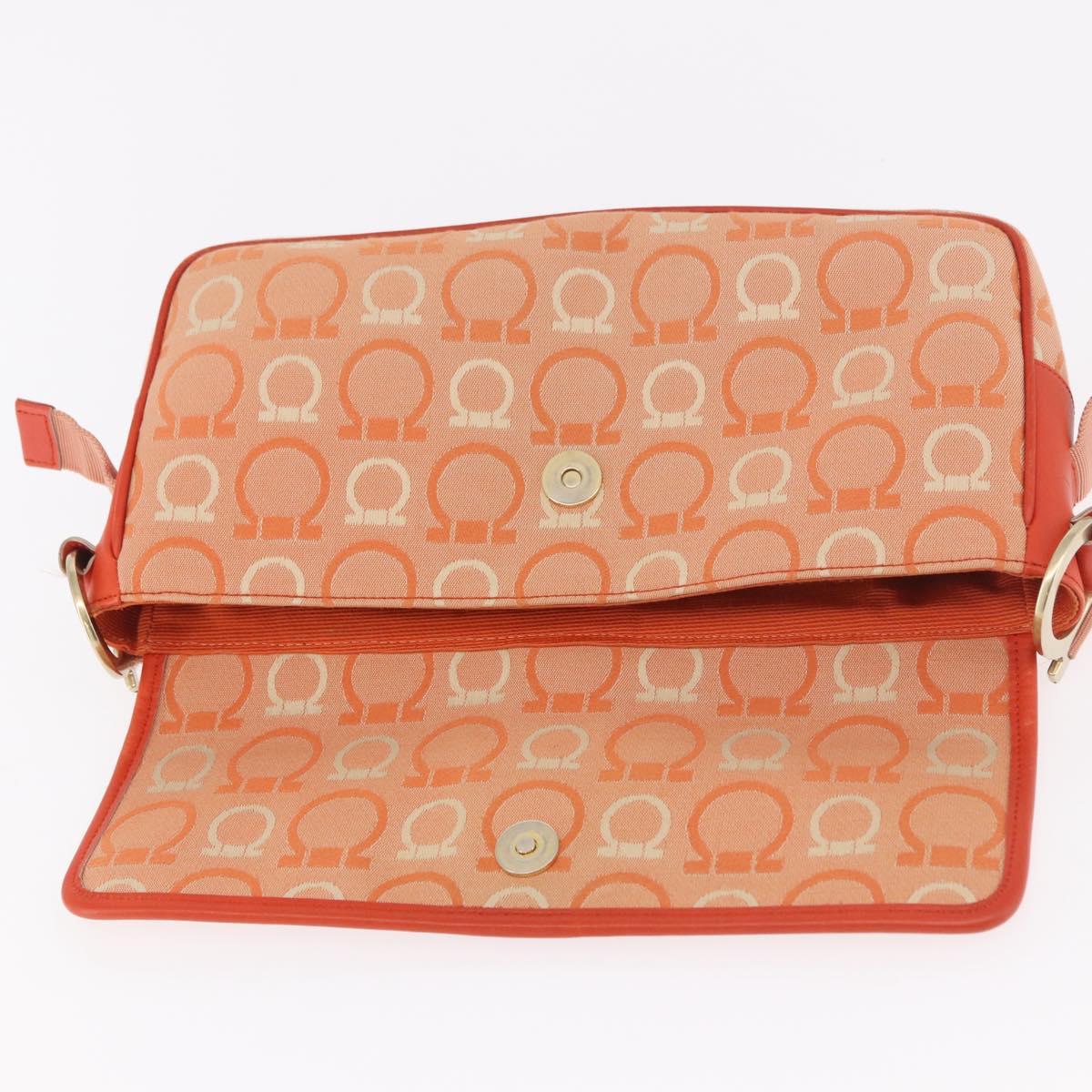 Salvatore Ferragamo Gancini Shoulder Bag Canvas Orange Gold Auth ka4878A