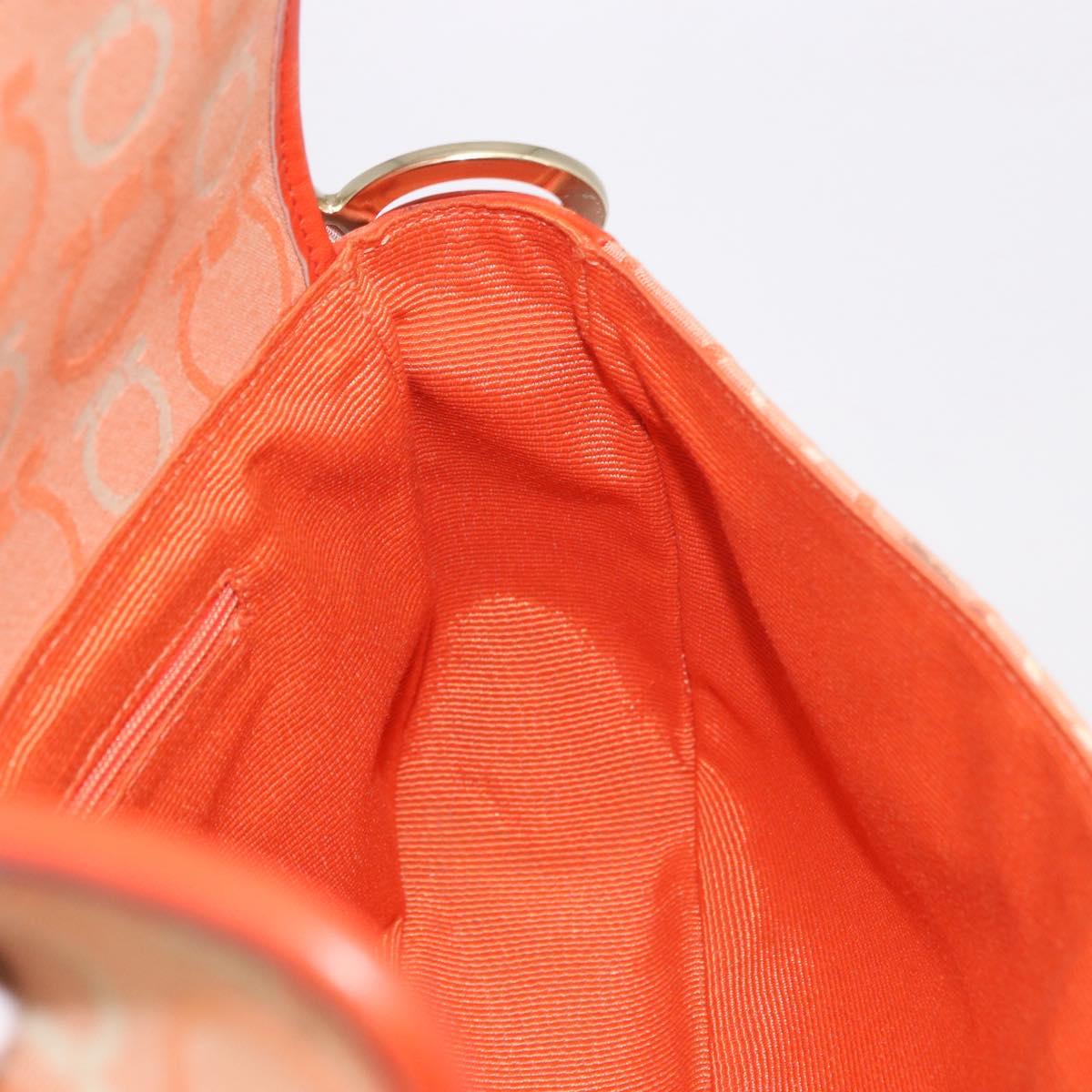 Salvatore Ferragamo Gancini Shoulder Bag Canvas Orange Gold Auth ka4878A