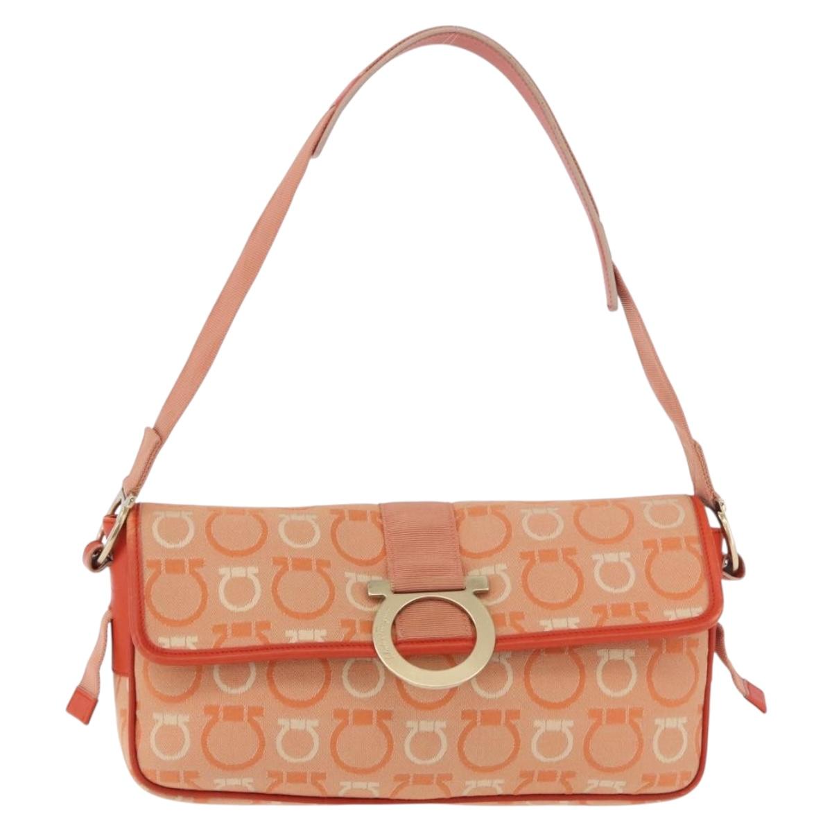 Salvatore Ferragamo Gancini Shoulder Bag Canvas Orange Gold Auth ka4878A