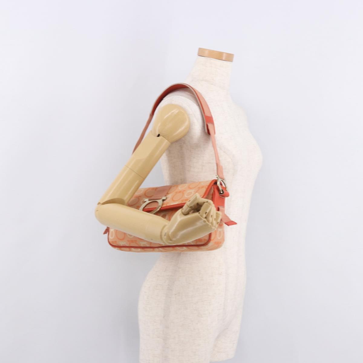 Salvatore Ferragamo Gancini Shoulder Bag Canvas Orange Gold Auth ka4878A