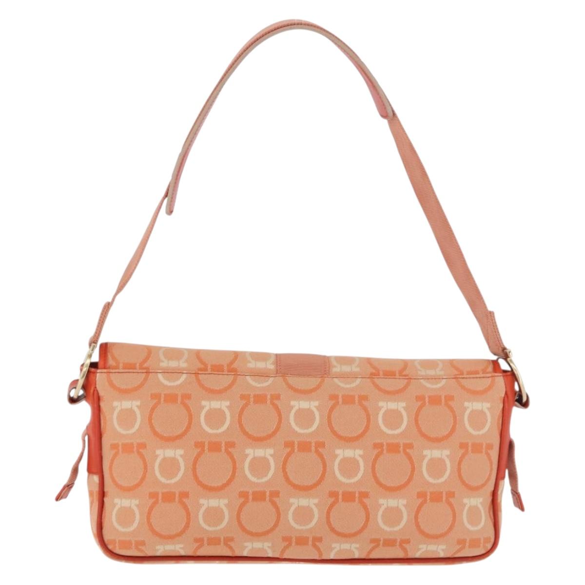 Salvatore Ferragamo Gancini Shoulder Bag Canvas Orange Gold Auth ka4878A