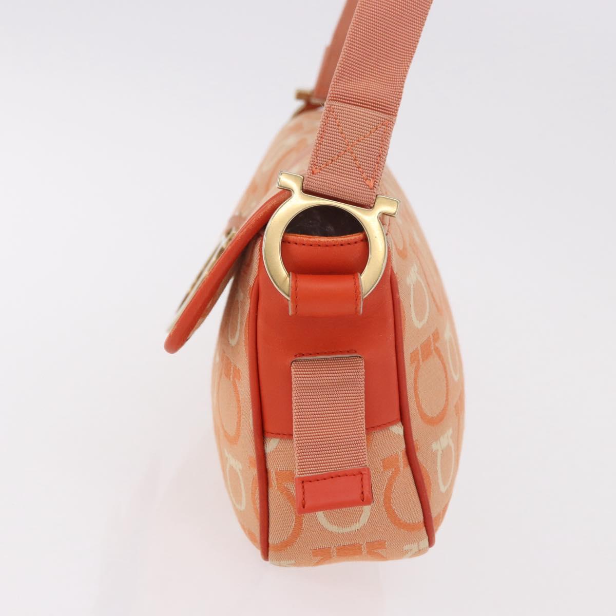 Salvatore Ferragamo Gancini Shoulder Bag Canvas Orange Gold Auth ka4878A